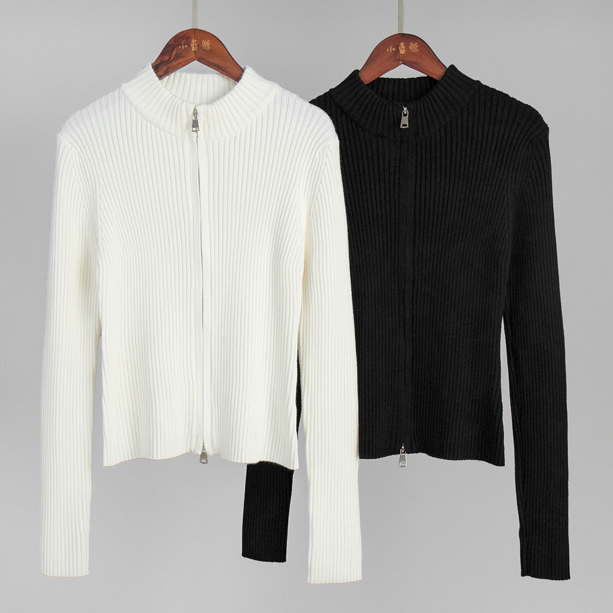 Womens Slim Fit Ribbed Knit Zipper Cardigan | Stand Collar | noémi