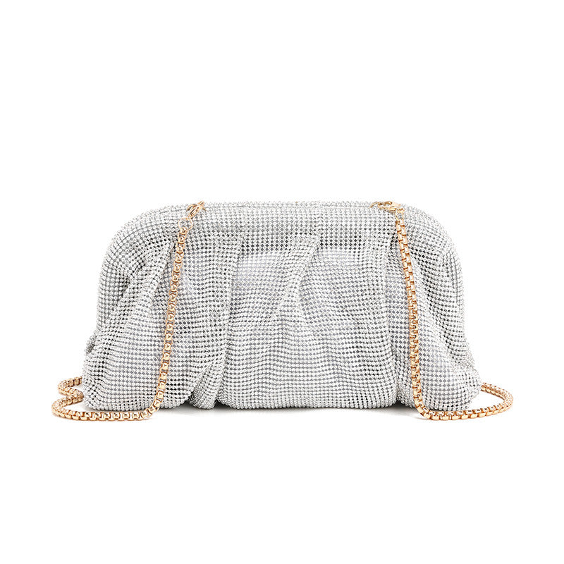 Champagne Purple Rhinestone Cloud Crossbody Bag – Pleated Evening Tote | noémi