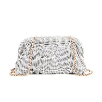 Champagne Purple Rhinestone Cloud Crossbody Bag – Pleated Evening Tote | noémi