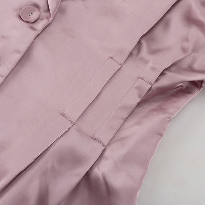 Satin Two Piece Set for Women | Pleated Waist Blazer & Wide Leg Pants | noémi