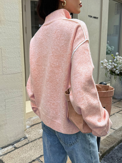 Zipper Sweater for Women | Casual Solid Color Long Sleeve Knit Pullover | noémi