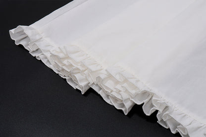 White Corset Midi Sundress | Ruffle Trim Sleeveless Dress with Smocked Back | noémi