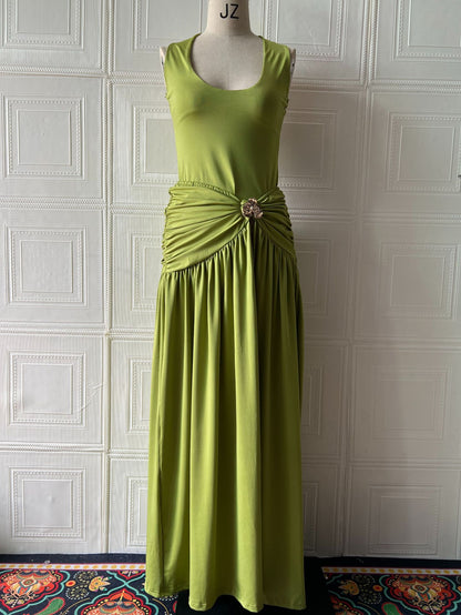 Green Two Piece Set | Ruffled Midi Skirt & Sleeveless Ribbon Tie Top | noémi