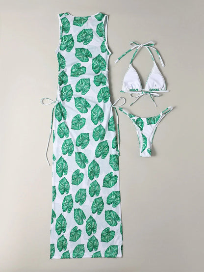 Bikini Set | 3 Piece Swimsuit with High Slit Skirt | Split Thong Bikini | noémi
