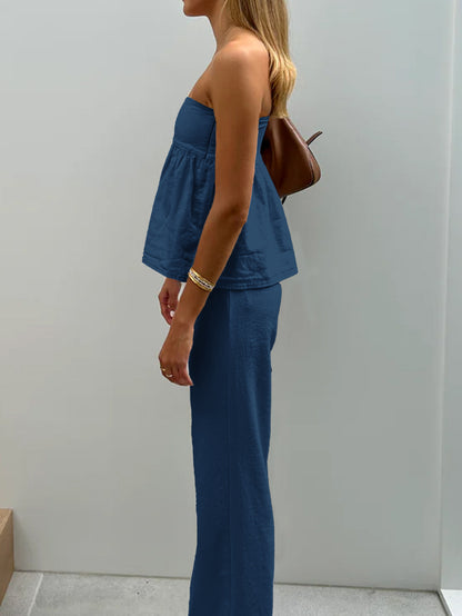 Womens Two Piece Tube Top Straight Leg Trousers Set | noémi