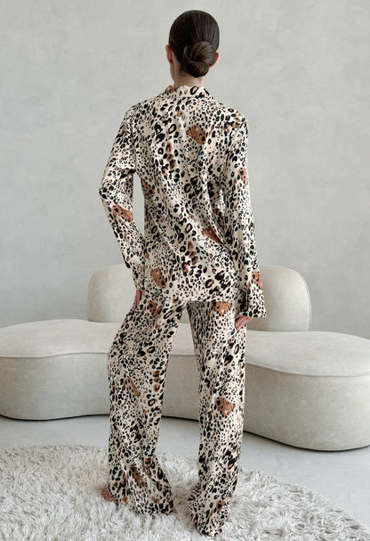 Leopard Print Pajama Set for Women | Long Sleeve Cardigan Top Trousers | noémi