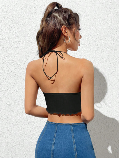 Halter Neck Black Ruched Handkerchief Hem Cami Top | noémi