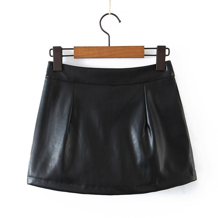 Faux Leather Mini Skirt | Black HighWaist Fit with Side Slit | noémi