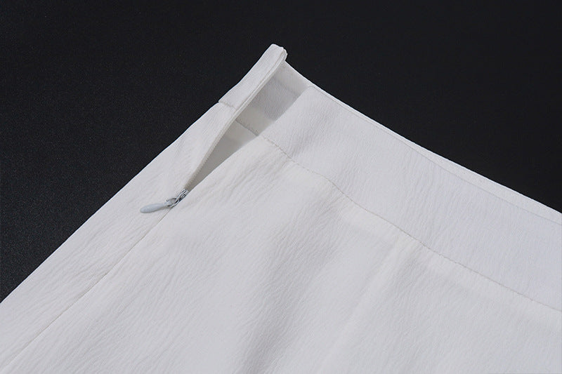 Two Piece White Satin Set | V Neck Halter Crop Top Low Waist Slit Maxi Skirt | noémi