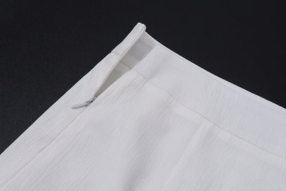 Two Piece White Satin Set | V Neck Halter Crop Top Low Waist Slit Maxi Skirt | noémi