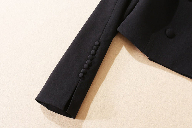 Double Breasted Green Collar Top Multi Layer Mesh Pleated Skirt Set | noémi