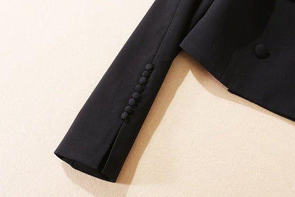 Double Breasted Green Collar Top Multi Layer Mesh Pleated Skirt Set | noémi