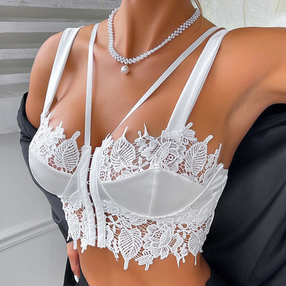 Lace Mesh Camisole Vest with Double Shoulder Straps and Sheer Design | noémi