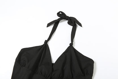 Halter Romper | Deep V Plunge, Ruffled Hem, Backless | noémi