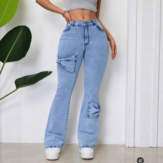 Butterfly Patchwork Flare Jeans | High Waist Bootcut Denim Trousers | noémi