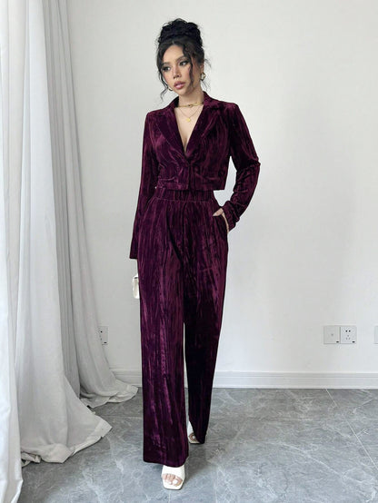 Two Piece Set | Pleated Wide Leg Pants & Short Blazer | Long Sleeve Outfit for Women | noémi