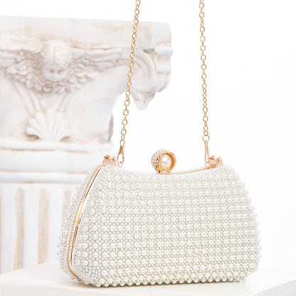 Elegant Pearl Evening Bag | White Clutch with Gold Chain for Parties & Events | noémi