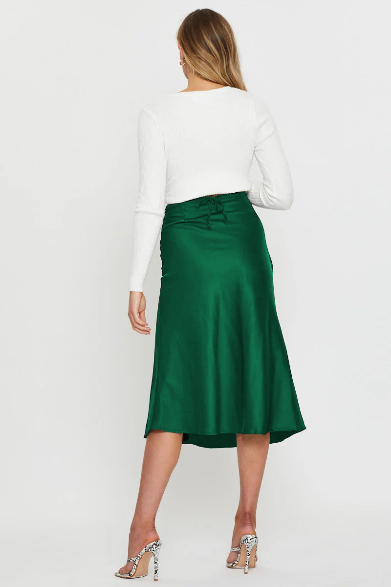 Women's Solid Color Midi Skirt | Navel Exposed Design | Lacing & Zipper Detail | noémi