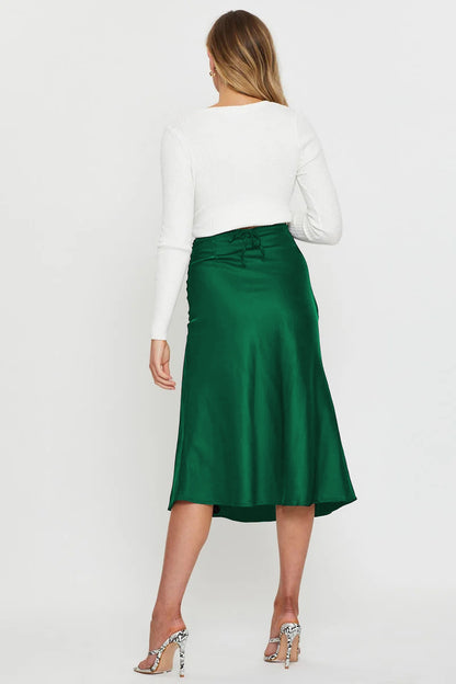 Women's Solid Color Midi Skirt | Navel Exposed Design | Lacing & Zipper Detail | noémi