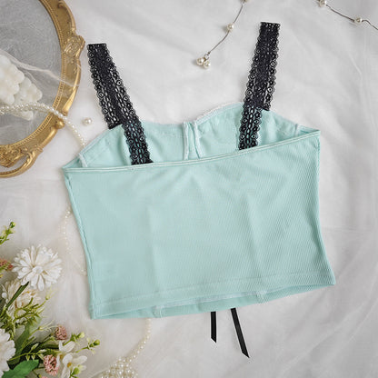 Mesh Wrapped Bow Strap Vest with Fitted Waist and Cropped Silhouette | noémi