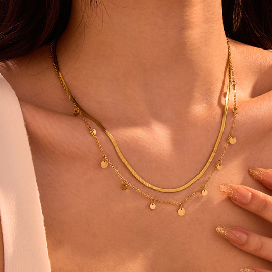 18K Gold Double Layer Necklace for Women | Stainless Steel Non Fading Tassel Chain | noémi