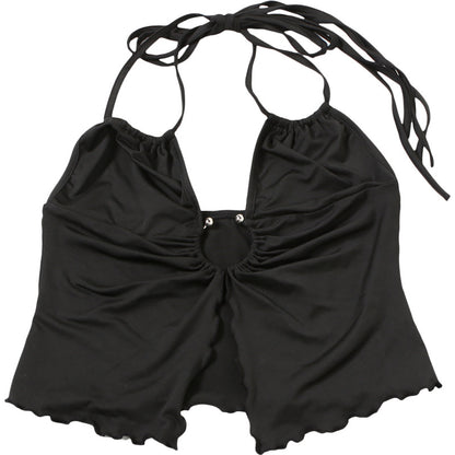 Summer Women's Cutout Halter Crop Top | Trendy Wooden Ring Detail Camisole | noémi