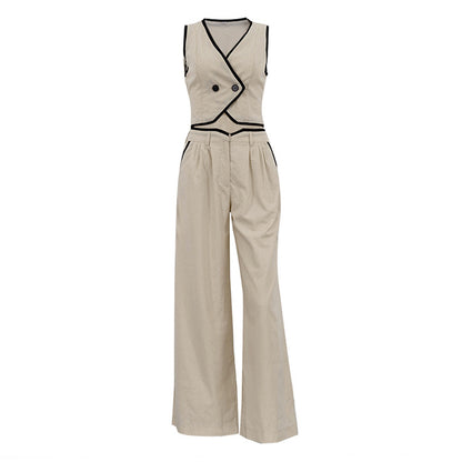 Cotton Two Piece Set for Women | Sleeveless Waistcoat High Waist Wide Leg Pants | noémi