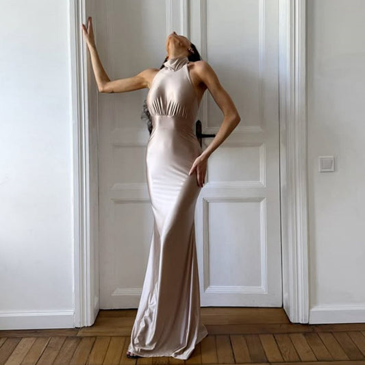 Womens Slim Fit Halter Waist Sheath Maxi Dress | noémi