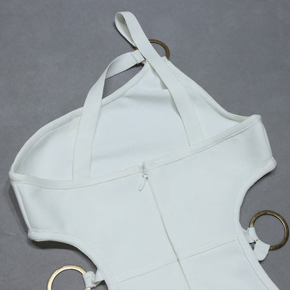 White One Shoulder Cutout Dress with Side Slit | Long Fitted Design for Women | noémi