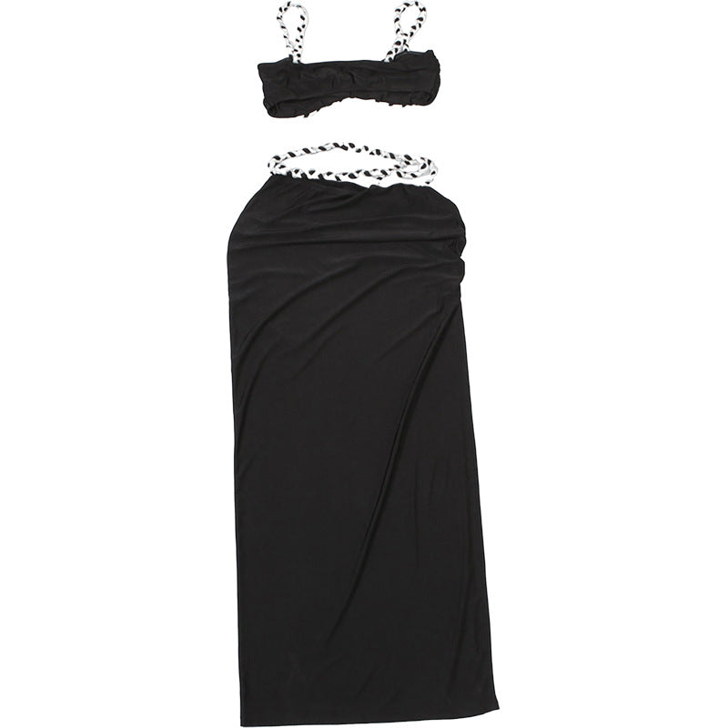 Two Piece Skirt Set | Ruffle Trim Camisole High Slit Maxi Skirt | noémi