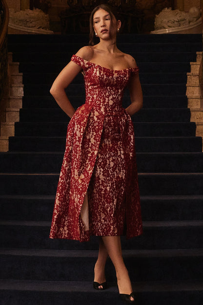 Off Shoulder Backless Printed Dress | Slim Fit Waist Trimming Dress | noémi