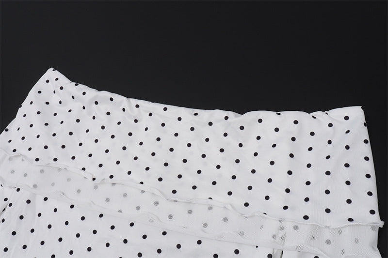Fall Off Shoulder Knit Two Piece Set | Polka Dot Crop Top & Low Waist Midi Skirt | noémi