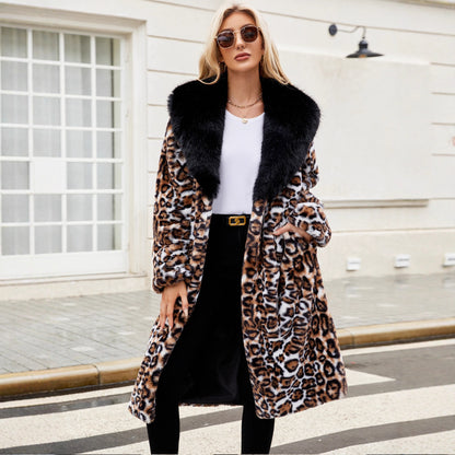Womens Faux Fur Leopard Coat | Longline Winter Jacket with Oversized Collar | noémi