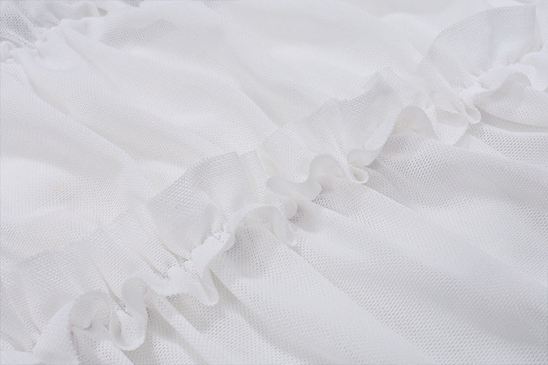 White Ruched Strapless Two Piece Set | Mesh Crop Top & Mini Skirt | noémi