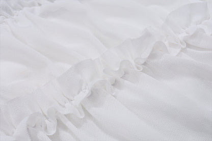 White Ruched Strapless Two Piece Set | Mesh Crop Top & Mini Skirt | noémi