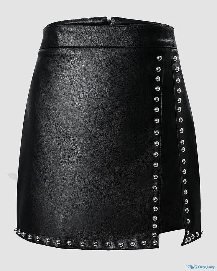 Faux Leather Mini Skirt | Beaded Detail, Zipper Back | noémi