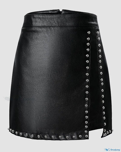 Faux Leather Mini Skirt | Beaded Detail, Zipper Back | noémi