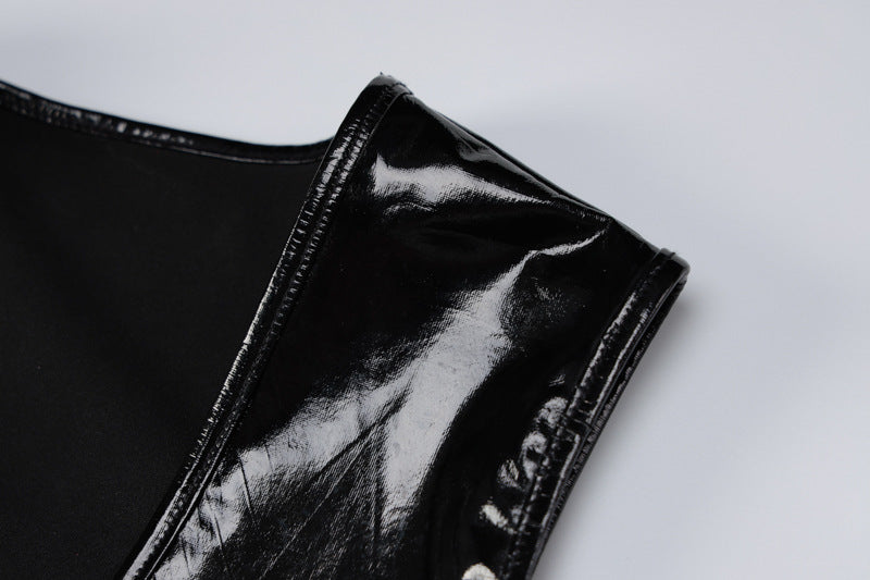 Deep VFaux Leather Sheath Dress Sleeveless Bodycon for Women | noémi