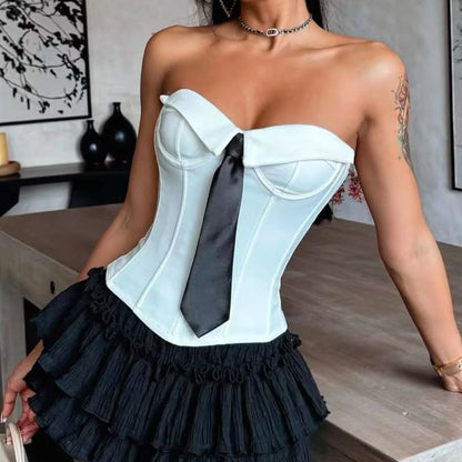 Wrapped Chest Tie Corset Vest | Sleek Solid Color Boning Waist Shaper | noémi