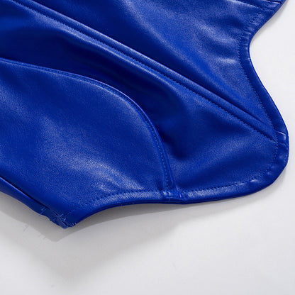 Womens Faux Leather Corset Top | Strapless Bustier, Zipper Back, Shaping Fit | noémi