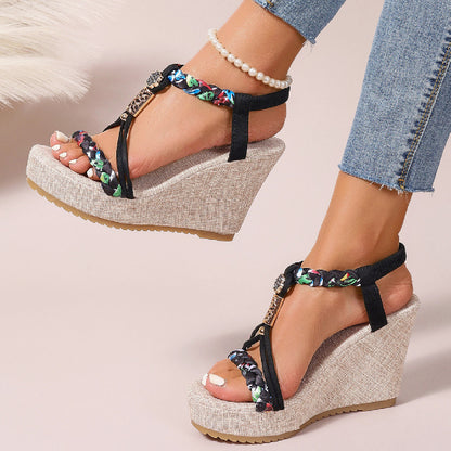 Women's Beaded T Strap Espadrille Wedge Sandals | Platform Peep Toe Summer Shoes | noémi