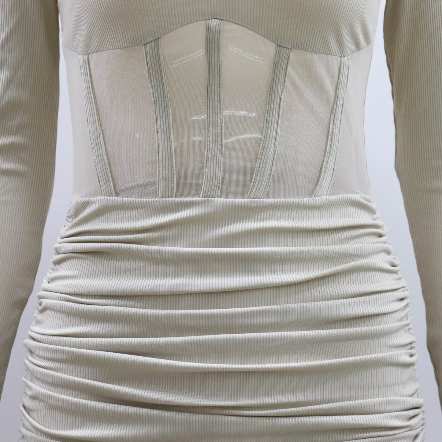 Mesh Hollow Out Waist Cutout Dress | Long Sleeve Pleated Mini Dress for women | noémi