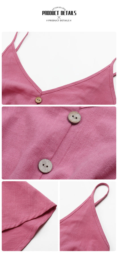 Womens Solid Color Cotton Linen Strap Dress | noémi