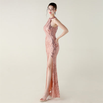 Womens Beaded Sequin Mesh Dress | Strapless Fishtail Maxi Dress | noémi