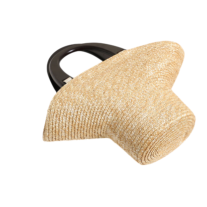 Wooden‑Handle Straw Hat Bag – Portable Beach Tote, Natural | noémi