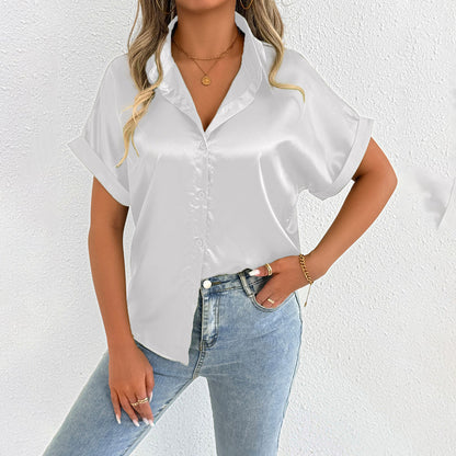 Womens Satin Shirt | Short Sleeve Silk Top | noémi