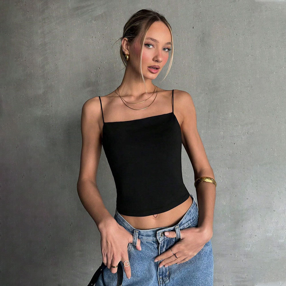 Backless Strappy Black Tank Top | Sleek Minimalist | noémi