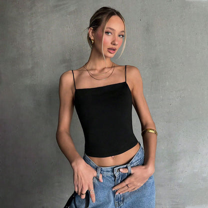 Backless Strappy Black Tank Top | Sleek Minimalist | noémi