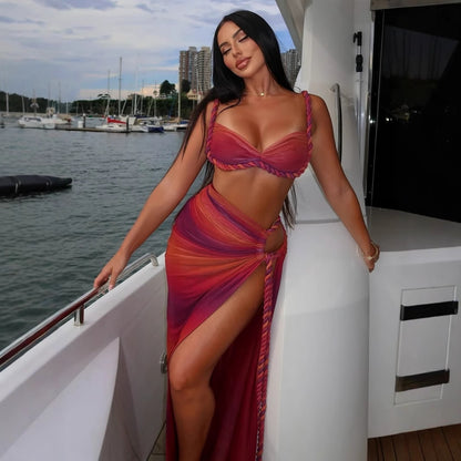 Women’s Two Piece Summer Beach Set | Woven Halter Crop Top & High Slit Skirt | noémi