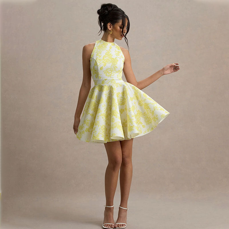 Sleeveless Backless Mini Dress with Graphic Print | noémi